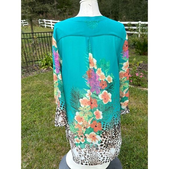 Soft Surroundings Tropical Animal Print Shirt Popover Tunic 1/2 sleeve rollup L - Picture 3 of 7